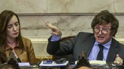 Candidato a presidente Javier Milei junto a su segunda Victoria Villarruel.