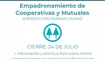 Paraná: reabren el empadronamiento de cooperativas y mutuales de la ciudad