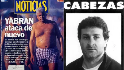 La tapa de Noticias con la foto que José Luis le puso rostro a Yabrán y el afiche del “No se olviden de Cabezas”.