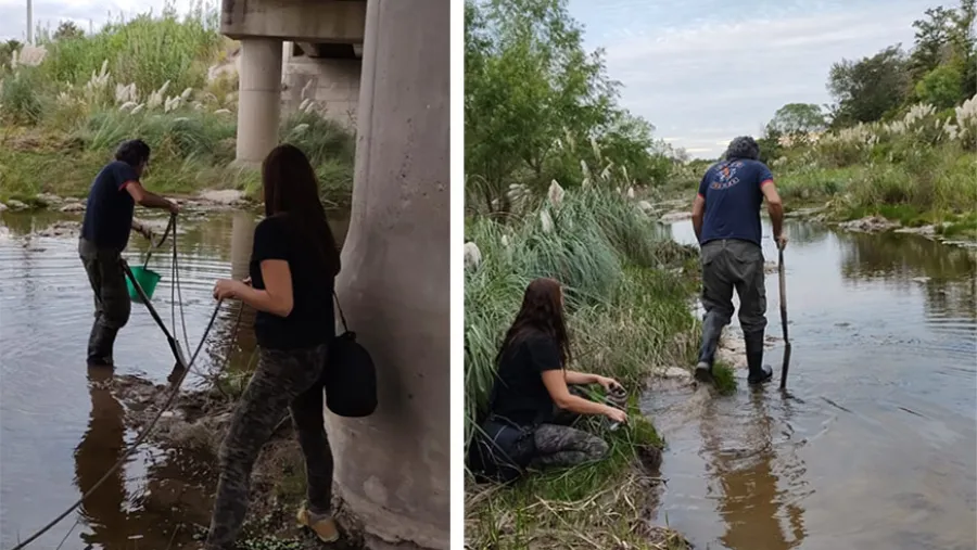 El equipo de trabajo realizando el relevamiento en el arroyo Salto. Foto Gentileza equipo de investigación científico.