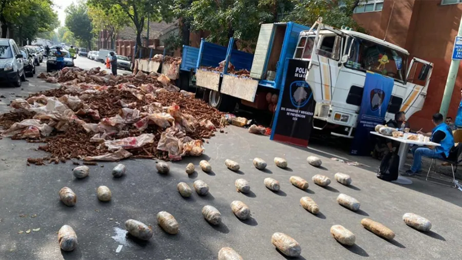 El camión transportaba 52 kilos marihuana ocultas en bolsas con mandioca.