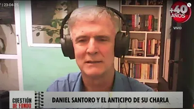 Imagen capturada desde la televisión del periodista Daniel Santoro, que este viernes disertará en el ciclo de Charlas de ANÁLISIS a las 20 en el Hotel Howard Johnson Mayorazgo, con entrada libre y gratuita.