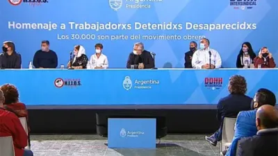 El Presidente Alberto Fernández participó en la exEsma de un homenaje a los trabajadores desaparecidos, a 45 años del golpe de Estado cívico militar.