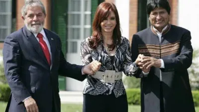 Fotografía de archivo de Lula da Silva, Cristina Kirchner y Evo Morales.