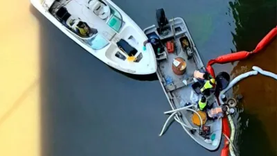 Mediante protocolo de contención, limpian el aceite derramado por la falla de una turbina de Salto Grande.
