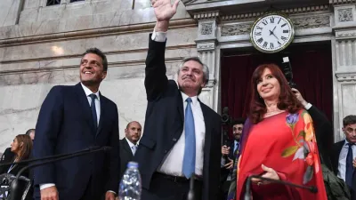 Imagen de archivo de Sergio Massa, Alberto Fernández y Cristina Fernández de Kirchner.
